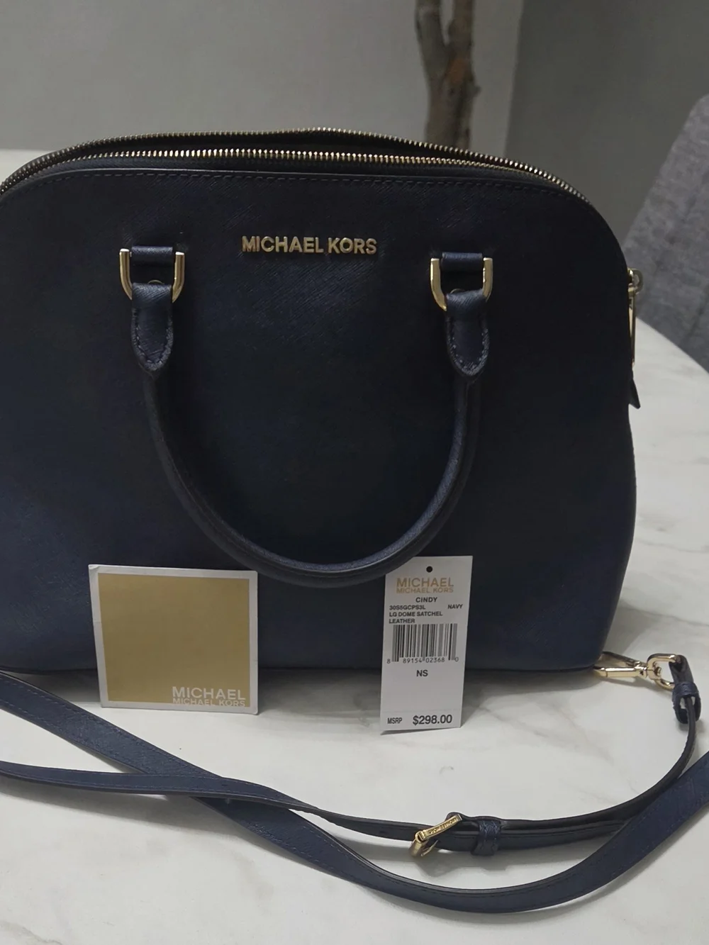Michael Kors Navy Saffiano Dome Satchel